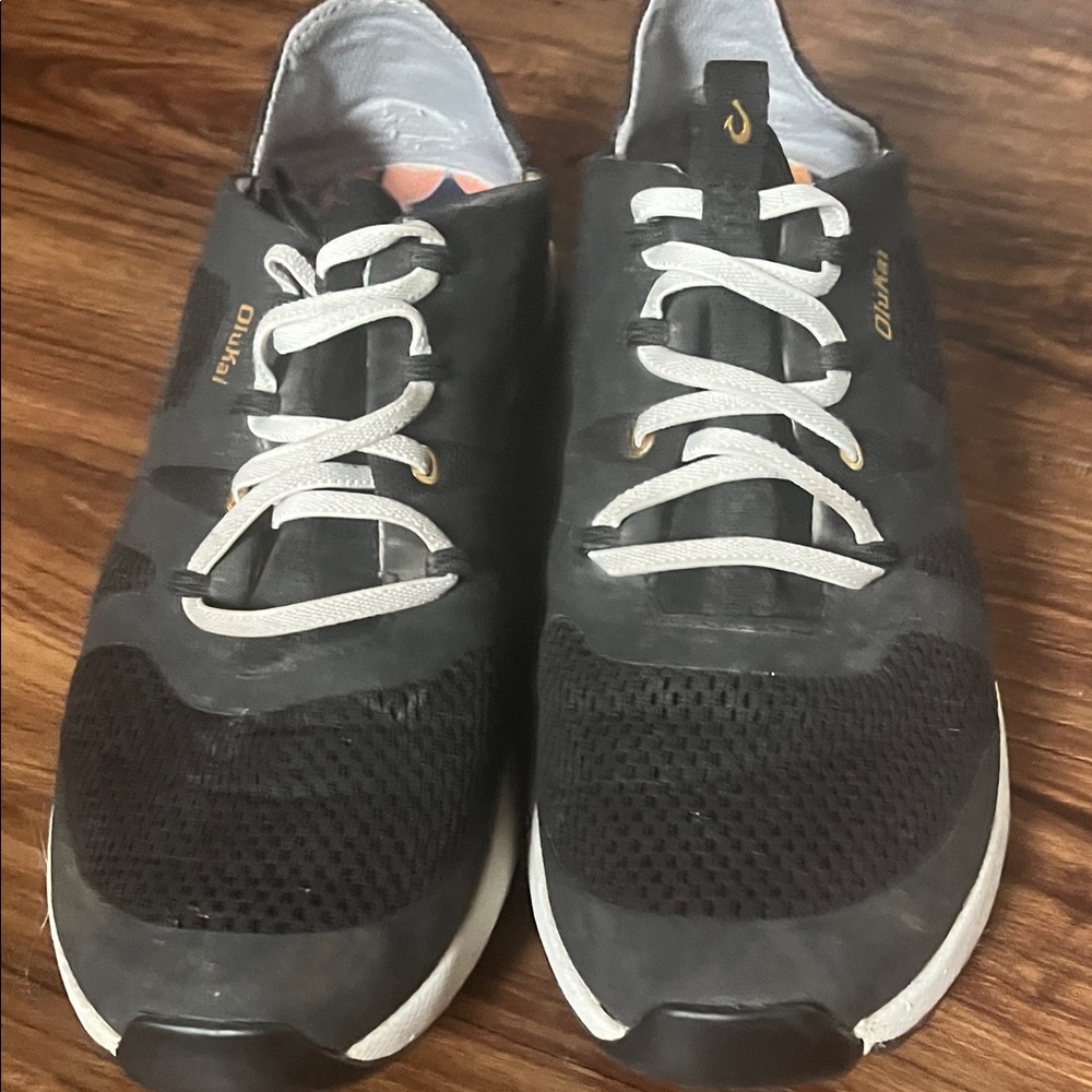 OluKai Black and White Athletic Slip-On Sneakers